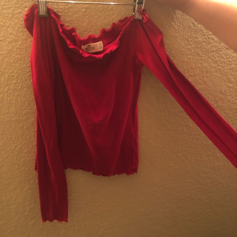 hollister red off the shoulder shirt